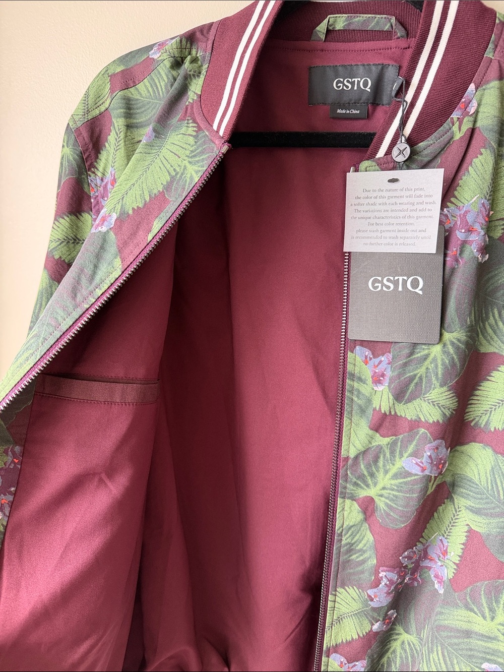 GSTQ Floral Pinstripe Bomber Jacket in Green Men’s Medium - Picture 10 of 16